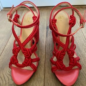 Cabi Red Chunky Strappy Heels With Rope Detail